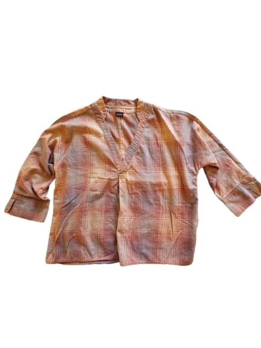 Patagonia Women’s Plaid V-Neck Roll Tab Sleeve Lightweight Top Small